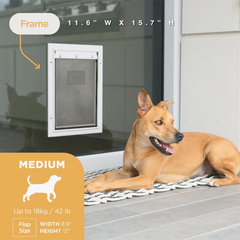 Hakuna Pets Deluxe Aluminum Pet, Cat and Dog Door with 2-Way Locking Panel for Screens, Doors and Walls up to 2.8" Thick, Medium, White - Image 2